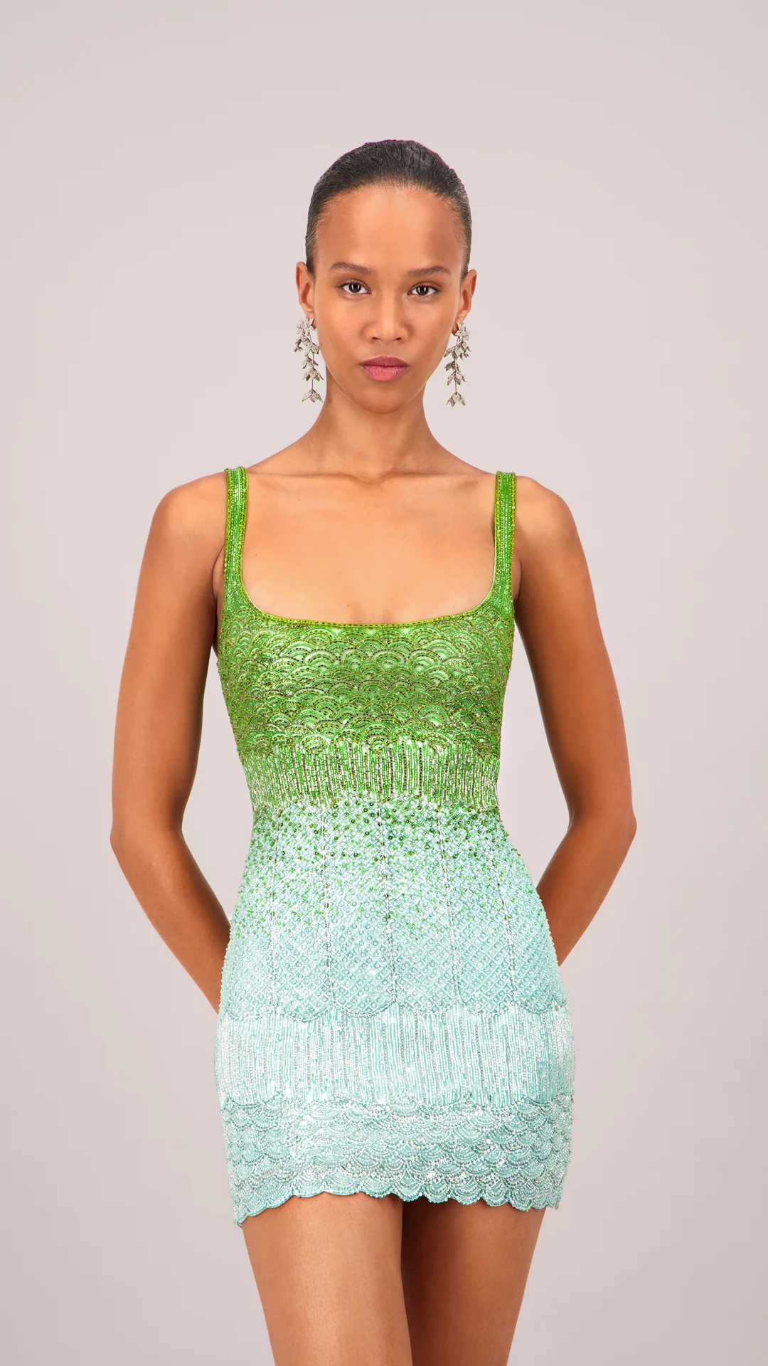Beaded Aquatic Green Mini Dress - Image 3