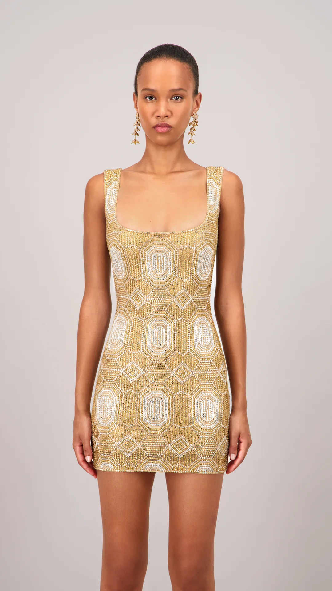 Beaded Gold Mini Dress - Image 3