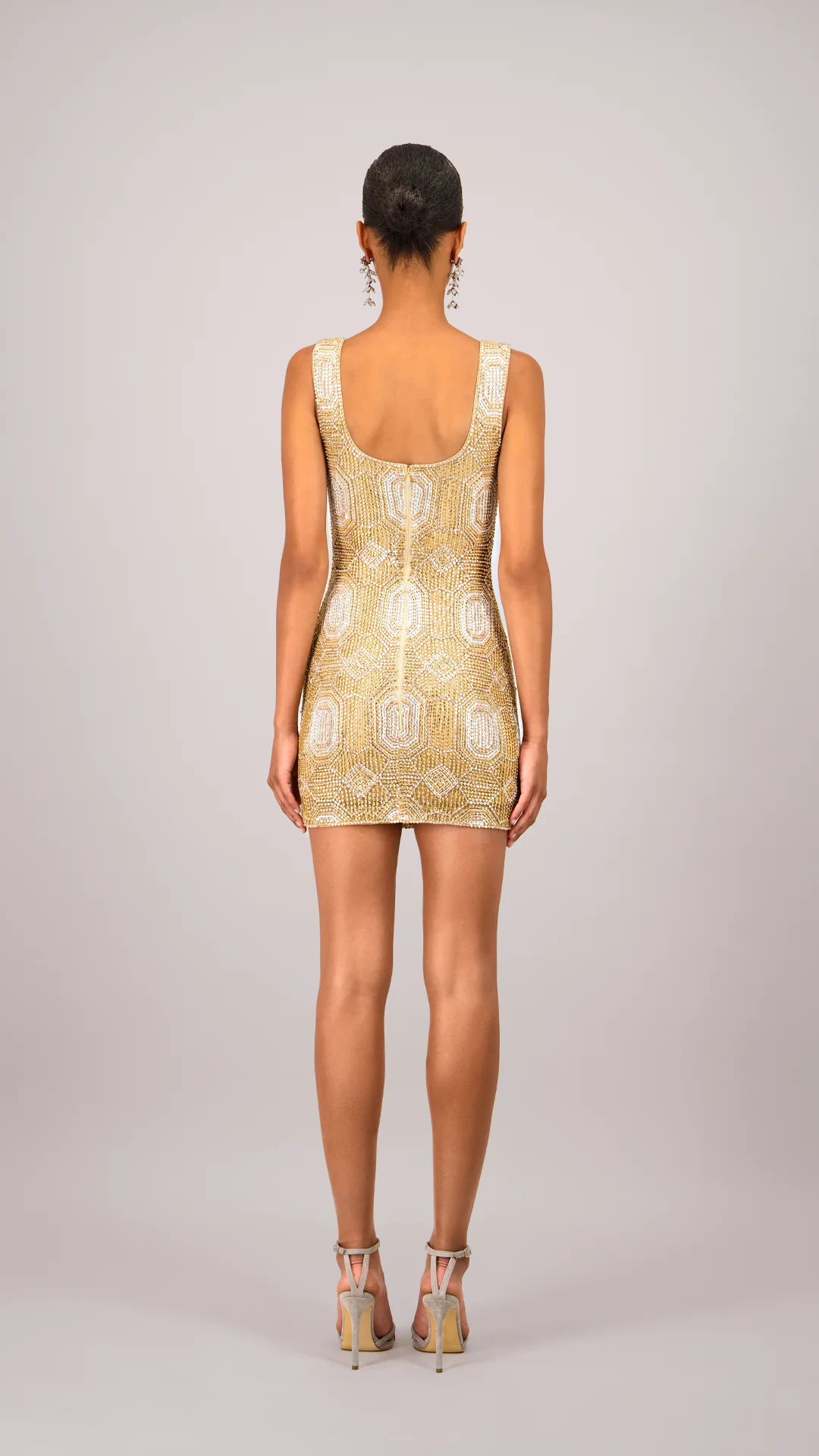 Beaded Gold Mini Dress - Image 4
