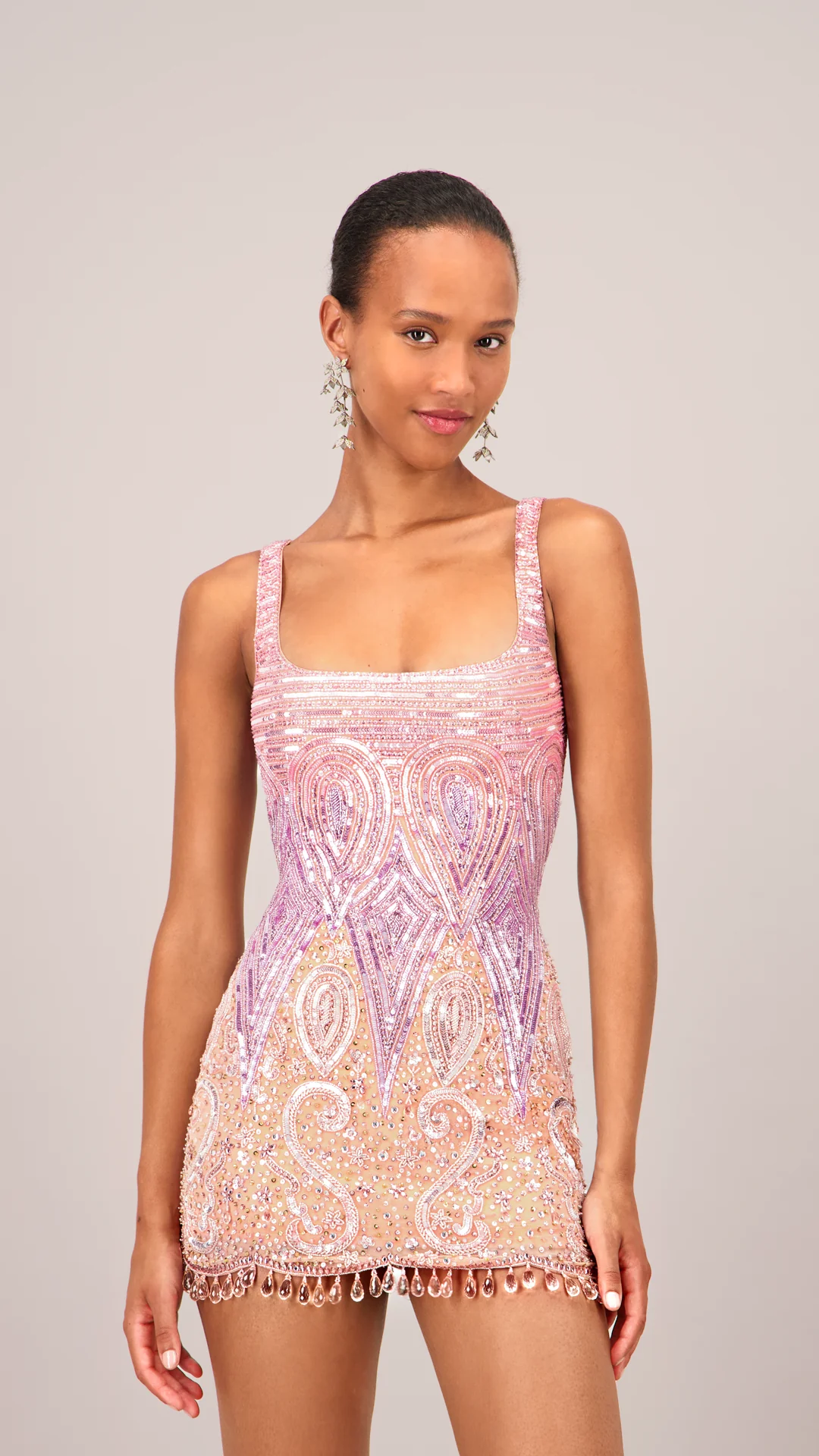 Beaded Sorbet Pink Mini Dress - Image 3