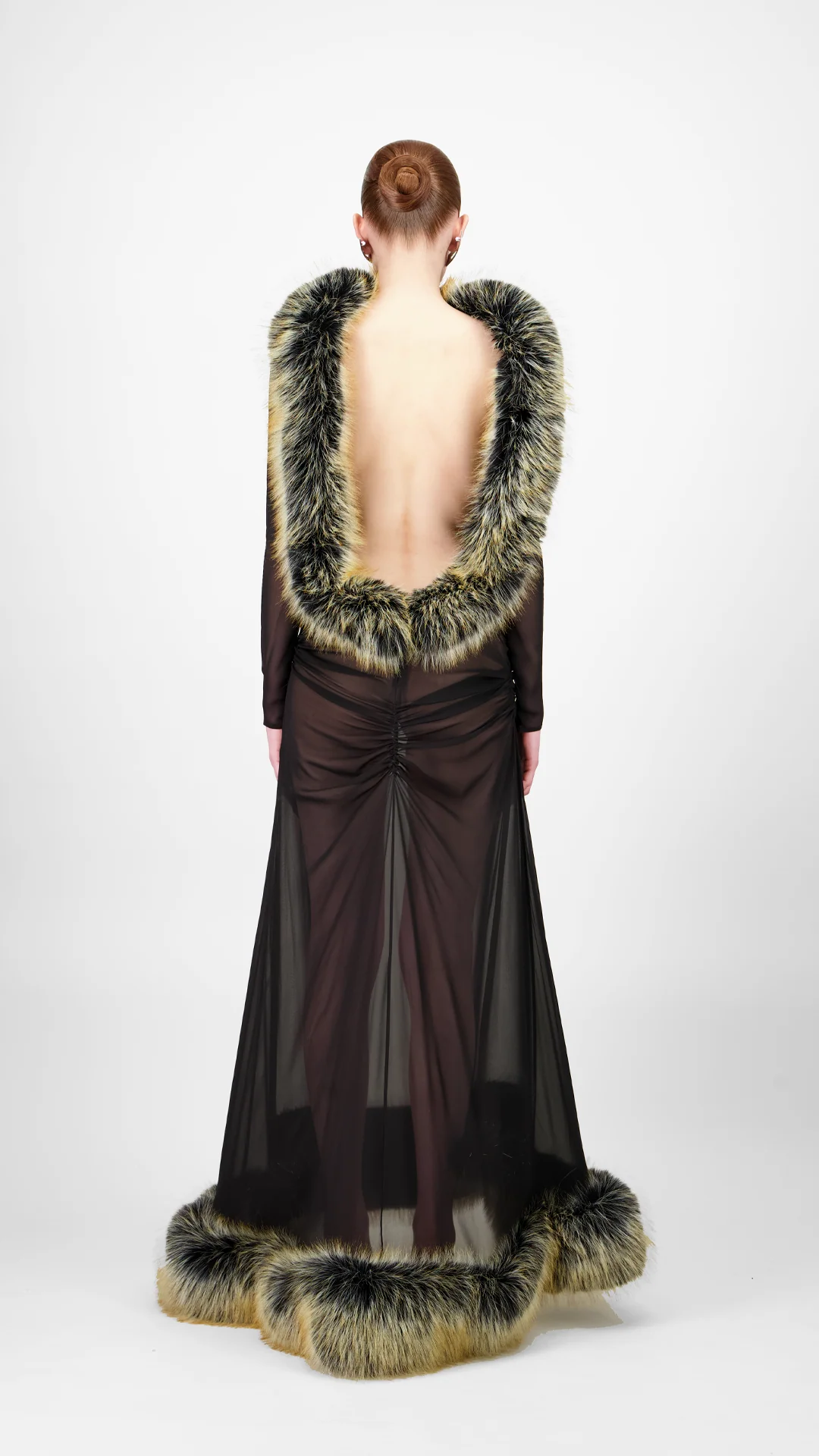 Long Sleeve Fur Midi Dress - Image 3